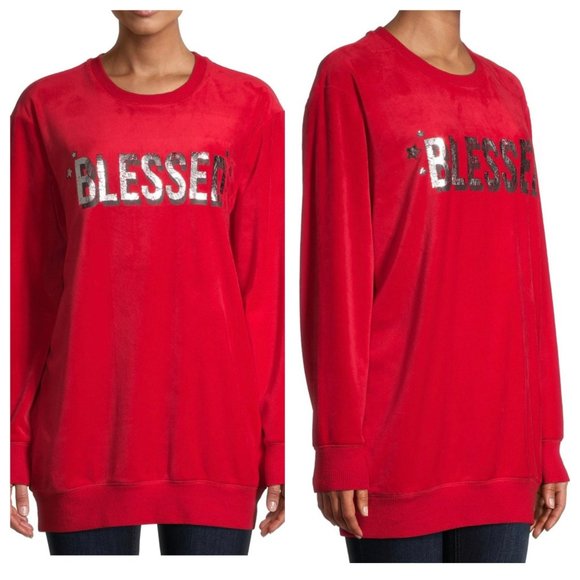 No Boundaries Juniors Graphic Pullover "Blessed" Red Sweatshirt Size Medium - Picture 1 of 6
